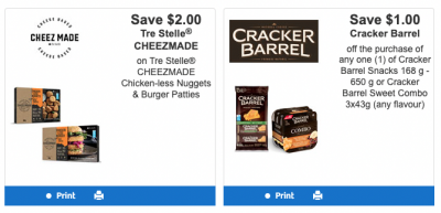 2 Coupons - Save $2 on Tre Stelle® CHEEZMADE and Save $1 on Cracker Barrel Snacks