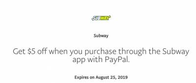 $5 Off at Subway