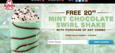 Arby's: Free Minst Chocolate Swirl Shake With Purchase of Any Combo