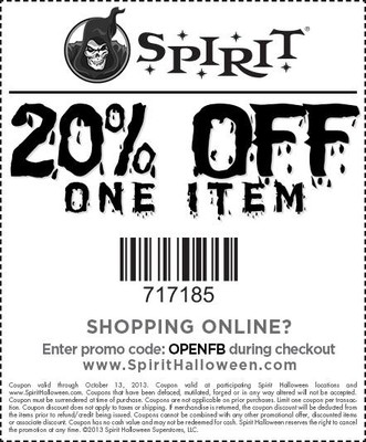 Coupon - 20% Discount on Haloween Items at Spirit 