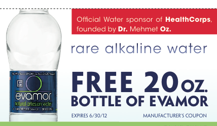 Coupon, Free Bottle of Evamor Alkaline Water