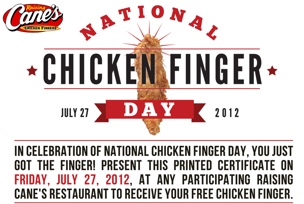 Coupon - Free Chicken Finger at Raisin's Cane's