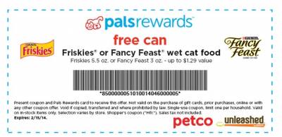 Coupon - Free Friskies or Fancy Feast wet Cat Food