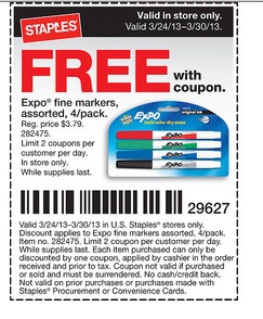 Coupon - Free Markers at Staples