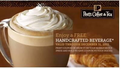 Coupon - Free Medium Beverage at Peets Coffee and Tea