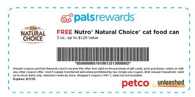 Coupon - Free Nutro Natural Choice cat food can at Petco 