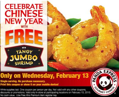 Coupon - Free Tangy Jumbo Shrimp at Panda Express