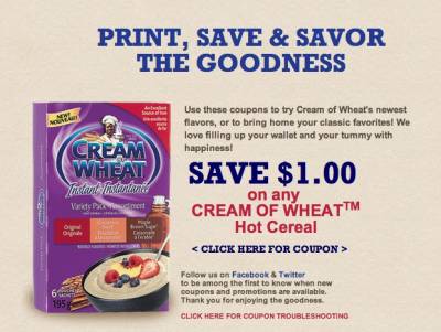 Coupon - Save $1 on Any Cream of Wheat Hot Cereal