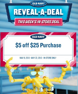 Coupon - Save $5 on a $25 purchase at Old Navy