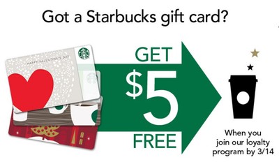 Free $5 from Starbucks to your existing Gift Card