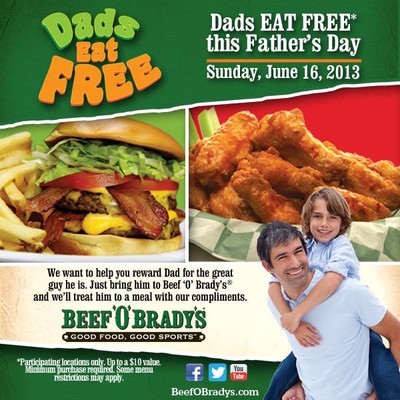Free Food for Dads on Father's Day at Beef 'O' Braddy's