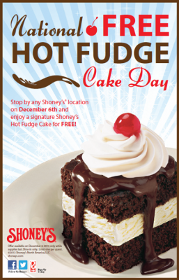 Free Hot Fudge at Shoney's on Dec 6th