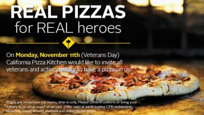 Free Pizza at California Pizza Kitchen