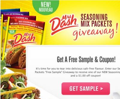 Free Sample and Coupon from Mrs Dash Canada