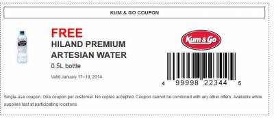 Kum & Go Coupon: Free Highland Premium Artesian Water