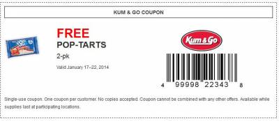 Pop-Tarts, 2 Pack Free with Coupon at Kum & Go