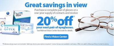 Receive 20% Off Your Next Pair of Eyeglasses-Walmart Vision Center
