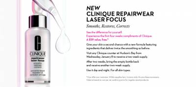 Visit Any Clinique Count at Hudson's Bay-Receive 2-Week Supply of Clinique Repai