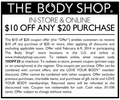 The Body Shop: $10 Off Any $20 Purchase In-Store and Online