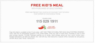 Chilis: Free Kids Meal Coupon