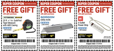 Coupon - Free Gift at Harbor Freight (Measuring Tape or Utility Knife or Power Strip)