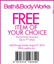 Coupon -  Free Item of your choice at Bath and Body Works