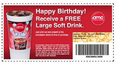 Coupon - Free Large Soft Drink at AMC Entertainment