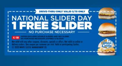 Coupon - Free Slider at White Castle (15 May Only)