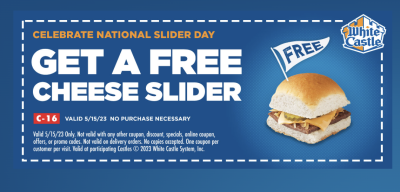 Coupon - Free Slider at White Castle (15 May Only)