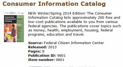 Federal Citizen Information Center: Free Consumer 2014 Information Catalog