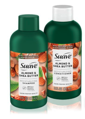 Free 3 ounce samples of Suave Almond & Shea Butter Moisturizing Shampoo and Conditioner.