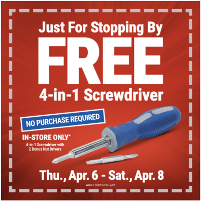 Free 4-in-1 Screwdriver at Harbor Freight
