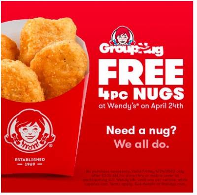 Free 4-PC. Chicken Nuggets on Friday, April 24