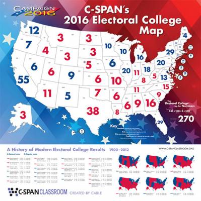 Teachers: C-SPAN's 2016 44" x 44" Electoral College Map Poster