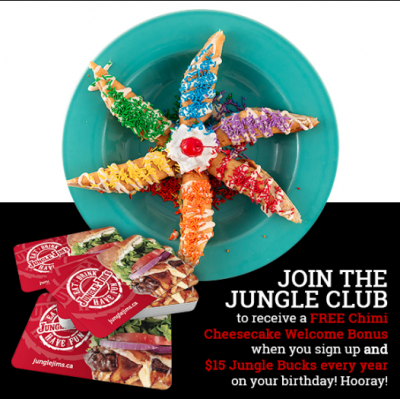 FREE Chimi Cheesecake at Jungle Jim's Eatery
