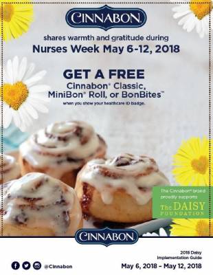 In Store: Free Cinnabon Rolls or 4x BonBites For Nurses/Healthcare Professionals