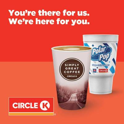 free coffee, tea and Polar Pop Fountain offer for first responders and health care workers