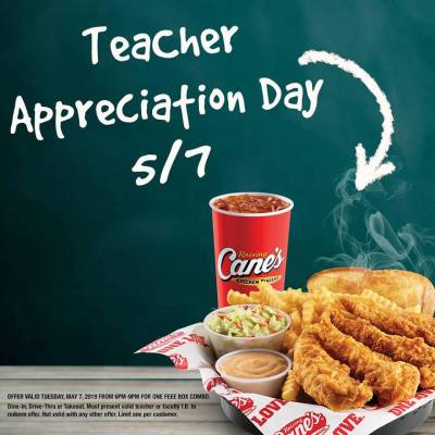 Free Food at Raising Cane's Chicken Fingers on May 7 (for Teachers only)