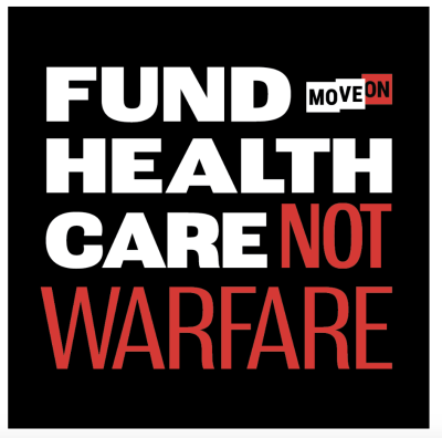 FREE "Fund Health Care Not Warfare" sticker!