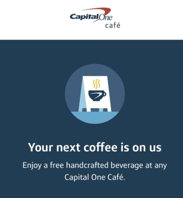 free handcrafted beverage at any Capital One Café