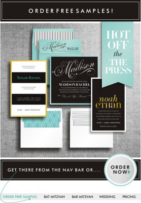 Order: Free Invitation Samples From Sarah Schwartz Mitzvah Paper Co.