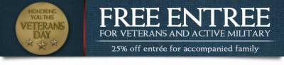 Sign up: Free Meal For Veterans and Active Duty Military Service Members