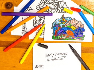 free pack of 3 Mas Unidos Coloring Postcards