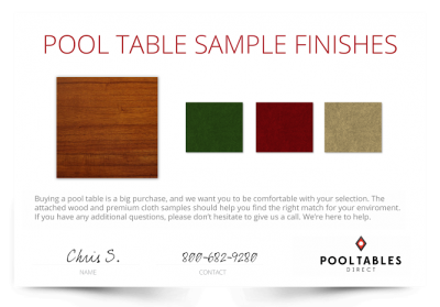 Request Free Pool Table Wood or Cloth Finish Sample