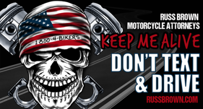 Free The Russ Brown Motorcycle Attorneys FREE Stickers