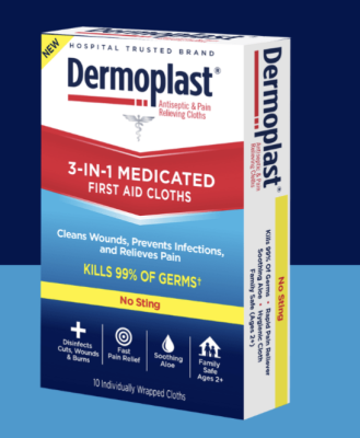FREE Sample of Dermoplast 3-in-1 Medicated First Aid Cloths