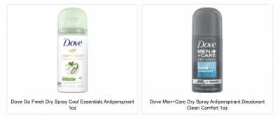Free Sample of Dove dry spray antiperspirant