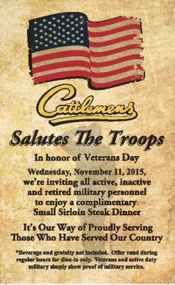 Sirloin Dinner At Cattlemens- Veterans Day
