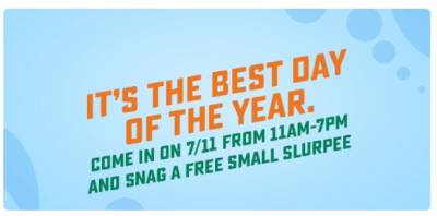 Free Slurpee at 7-Eleven on July 11