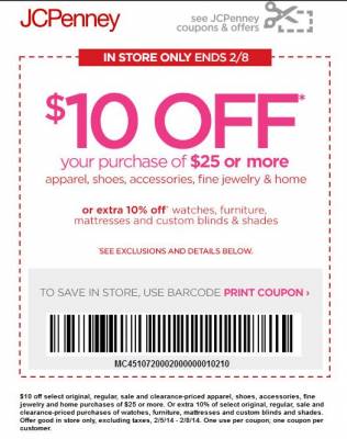 J.C. Penny Printable Coupon-$10 Off Purchases of $25 or More